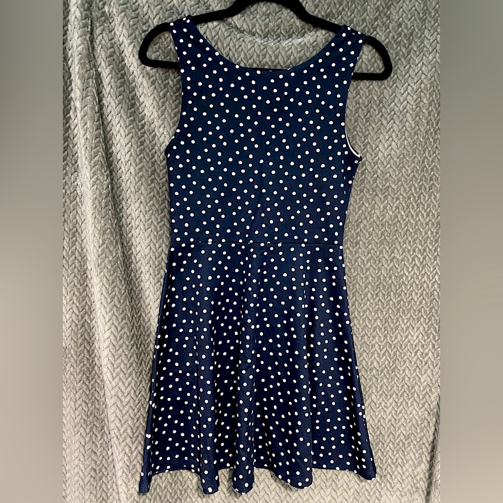 H&M - Navy and White Polka Dot Dress - Size 8